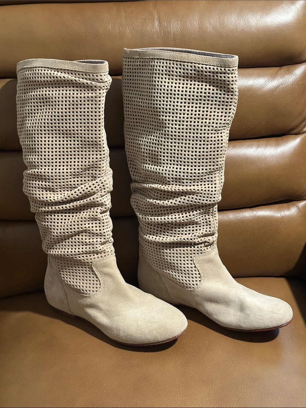 UGG Beige Perforated Slouch Over-the-Knee Boots